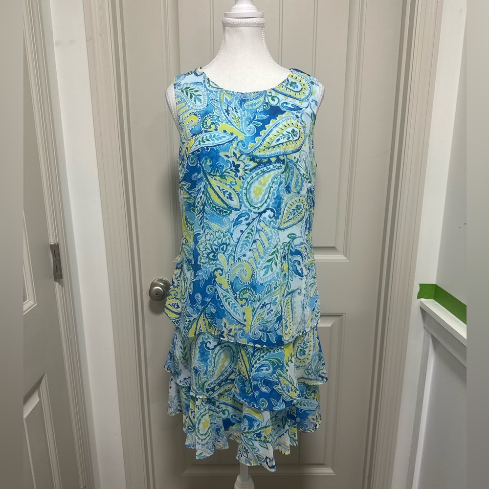 Ralph Lauren Blue and Aqua Paisley Tiered Midi Dress